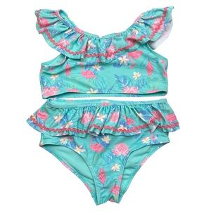 Tommy Bahama Girls 2 Piece Swimsuit Flamingo Floral Size 12 NWOT